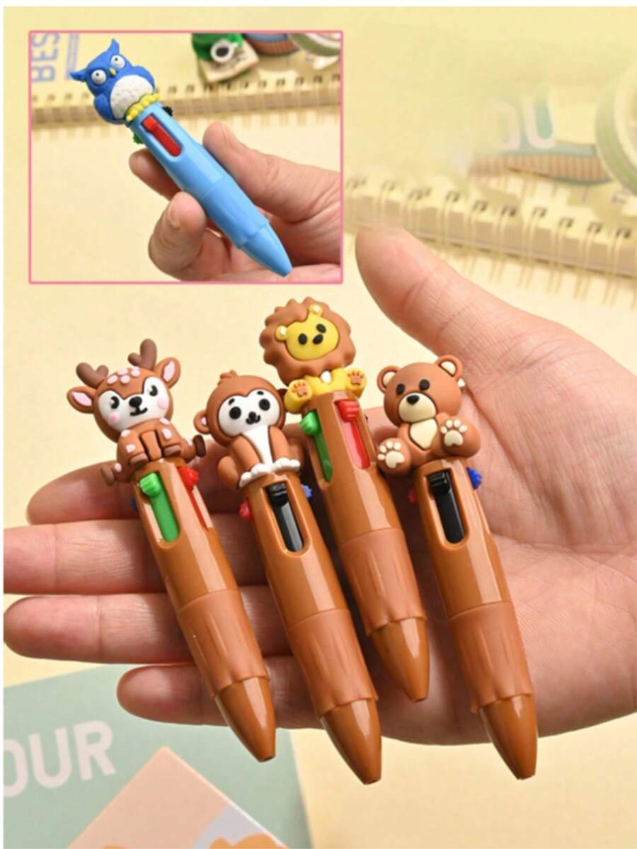 5支装马卡龙色圆珠笔礼盒套装，可爱动物造型多色圆珠笔，儿童礼物，新生儿礼物，生日礼物，办公学习用品，儿童最爱礼物，多种动物造型纯色圆珠笔 - 彩色 - 查看 1
