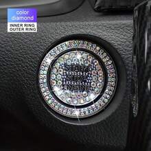Glänzender Kristall Motorstart Knopfabdeckung - Funkelnder Legierungs-Knopfaufkleber mit "Start Stop Motor" Design, Auto Innenraum Dekoration mit Strass, modisches Motor Zubehör | Luxus Auto Abzeichen | brillantes Design - Mehrfarbig - Übersicht 12