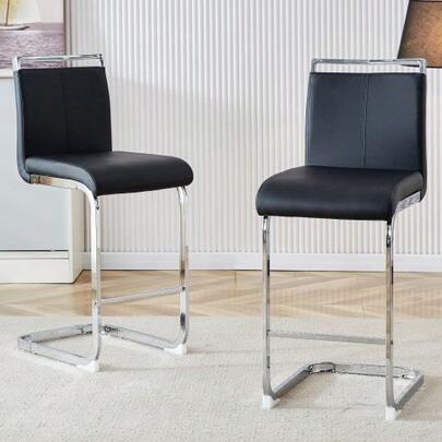 Two High-Quality Gray Nordic-Style Bar Stools For Places Such As The Dining Room, Kitchen, Patio, And Office (Set Of Two) (+ PU Material). Ideal For Many Occasions.