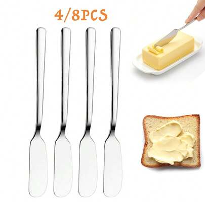 4/8-teiliges Set Premium Edelstahl Buttermesser, Metall Marmelade Streicher, geeignet für Frühstück/Sandwiches/Erdnussbutter/Käse, Küchenutensilien.