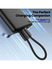 8英寸USB-C转USB-C编织短款应急充电及数据线，锌合金金属外壳，兼容MacBook、17 Pro Max和安卓设备，时尚礼品级设计 - 黑色 - 查看 3