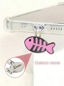 1pc Customized Dust Plug Charm, Personalized Name Applicable For Various Micro-USB, USB-C/Type-C, Apple Lightning Ports - Silver - View 2