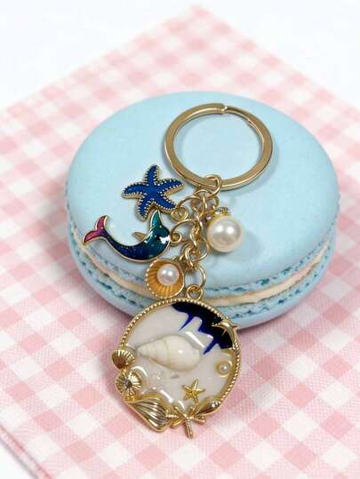Creative Minimalist Shell, Ocean, Star, Fish, Starfish, Dolphin Keychain, Conch Bag Charm, Small Gift, Fashionable Colorful Faux Pearl Dolphin Pendant