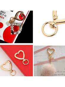 6个心形/旋转圆环/弹簧扣钥匙扣 新款饰品配件，桃心钥匙圈 DIY小礼物吊坠 - 金黃色 - 查看 4