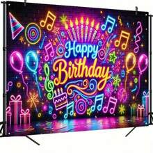 Vibrant "Happy Birthday" Themed Backdrop - A Colorful, Neon-Lit Music Party Background With A Lively, Illuminating Effect. An Ideal Choice For Decorating Indoor/Outdoor DJ Performances, Dance Events, And Photo Booth Areas. - Birthday - View 6
