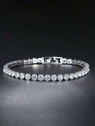 1 Piece Men's Hip-Hop Diamond Bracelet, Sparkling, Unisex Micro-Inlaid Zirconia Bracelet, Suitable For Daily Wear, Exquisite Gift