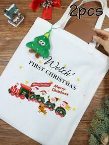 1pc/2pcs Customized Canvas Tote Bag, Personalized Christmas Gift, Custom Christmas Handbag, Customizable Shopping Bag, Girls Handbag, Shoulder Bag - Style B - View 14