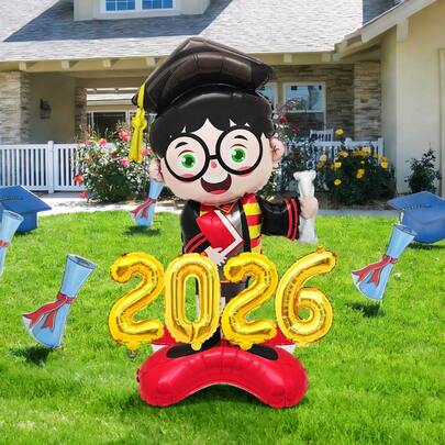 5pcs Graduation Standing Balloon Set, Includes Gold 2026 Balloon, Graduation Standing Balloon, Suitable For Graduation Decoration, Graduation Party, Celebration, School Events And Campus Decoration, Indoor Decoration, Class Of 2026 Graduation Party, Graduation Season Photo Props Balloon