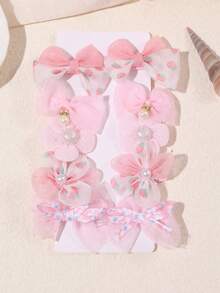 10pcs/Set Girls Fabric Flower & Bow Hair Clips, Gentle On Hair, Suitable For Daily Wear - MultiWarna - View 5
