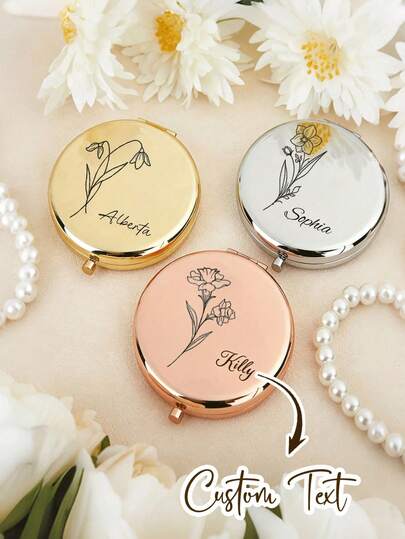 Espejo de maquillaje personalizado con nombre, espejo pequeño personalizado con nombre, espejo de maquillaje plegable, espejo de maquillaje de viaje, regalo para mujeres, espejo de maquillaje portátil con letra floral, espejo de viaje plegable personalizable, adecuado como regalo, esencial de viaje, maquillaje, fácil de almacenar, regalo de cumpleaños, regalo de graduación