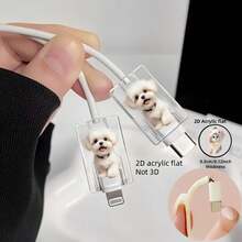 2pcs Cute White Maltese Dog Pattern Acrylic Data Cable Protector, Anti-Breakage, Stylish And Durable, Suitable For Type-C Phone Charging Cables - Multicolor - View 4