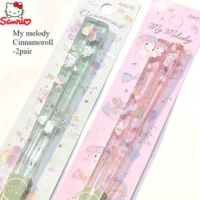 SANRIO 1 Pair/2 Pairs Cute Cartoon Couple Transparent Portable Chopsticks Gift Set, Wedding Chopsticks Gift Set, Includes Chopstick Case, Chopstick Holder, Foldable Chopsticks, Travel Chopsticks, Couple Gift, Design, Cute Chopsticks, Smooth Surface, Hygienic Chopsticks, Reusable Chopsticks, Couple Gift, Food Couples