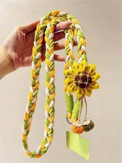 2026新款向日葵编织手机挂绳，长款斜挎手机带，可爱花朵通用手机链，ins风户外手机支架，绿/黄、紫/白两色可选