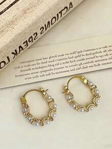 一对优雅几何造型仿珍珠耳环，百搭时尚耳环，适合少女日常佩戴和节日场合。 - 幾何珍珠 - 查看 4