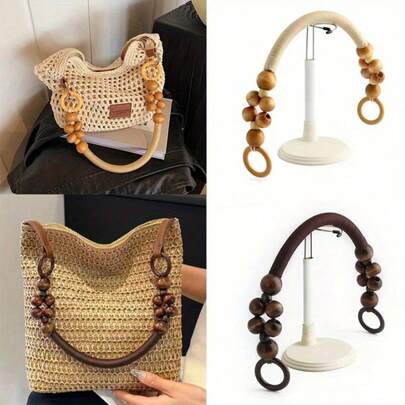 18.9-Inch Wooden Beaded Rope Bag With U-Shaped Handle, Suitable For Beach Bags, Crochet Bags, Vintage Bags, DIY Projects, And DIY Wallet Making.