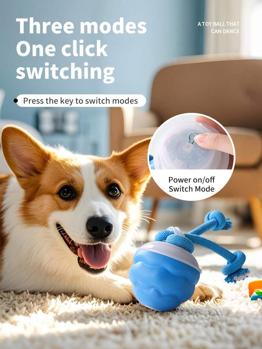 1 pieza Pelota de juego para perros felices, juguete para perros con 3 modos interactivos - Pelota para masticar adecuada para perros pequeños, medianos y cachorros - Azul y blanco - Ver 1