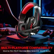 Stereo Gaming Headset For PC , Surround Stereo Game Headphones Noise Cancelling Over Ear Headphones With Mic, LED Light, Bass Surround - Đỏ - Xem 6
