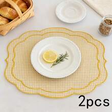 1/2/4pcs Ins Style Simple Fresh Small Plaid Embroidery Irregular Placemats, Suitable For Cafe, Party, Restaurant, Insulation Cup Mats, Decorative Napkins - Multicolor - View 14