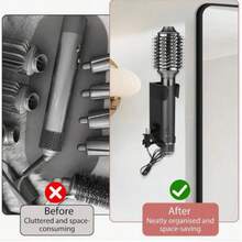 1 Giá đỡ máy uốn tóc không cần khoan lỗ - Giá để máy uốn tóc và máy sấy tóc không gây hư hại, Giá đựng dụng cụ bằng nhựa đa chức năng, Tiết kiệm không gian cho phòng tắm/phòng ngủ (Đen trắng) - Nhiều màu - Xem 2