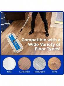 24 Premium Cotton Dust Mop Kit - Heavy Duty Mop With Handle Industrial, Commercial, And Residential Cleaning - Dry Floor Duster Hardwood Surfaces - White - 鋁製手柄 + 24 英寸 X 5 英寸 - 查看 6