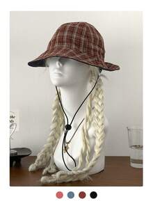 1 chiếc Mũ rộng vành có dây rút họa tiết kẻ caro tương phản vá víu cổ điển, Mũ chống nắng phong cách Boho mùa xuân/hè, Kiểu dáng đơn sắc tươi sáng, Mũ chống tia UV có dây buộc, Du lịch & Trở lại trường - Đầu phẳng cổ điển - Xem 17