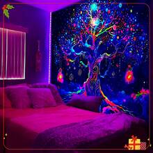 1pc Glow In The Dark Tree Tapestry, UV-Reactive Blacklight Tree Hanging Wall Art, Nature Landscape Decor For Bedroom, Living Room (Requires UV Light To Activate Glow Effect) Gifts Birthday Graduation Room Decor Tapestry For Room Wall Tapestry Flag Home Decor School Decor School Surprise Dormitory Decor Back To School Room Decoration Stuff Bedroom Decor School Supplies, Durable, Dustproof, Easy To Hang, Foldable, Multi-Purpose, Machine Washable, Suitable For Men And Women, Wall Tapestry, Tapestry Funny, Home Decor Living Room, House Decor, Outdoor Decor, Gaming Stuff For Room, Kitchen Decor, Decorations For Bedroom - A - Xem 1