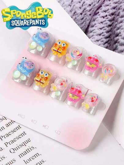 SpongeBob SquarePants Bộ sticker trang trí móng tay hoạt hình 3D hình quần vuông dễ thương, có nhiều màu sắc và kiểu dáng để lựa chọn (24 miếng/bộ), không cần đèn nung, sticker tự làm chăm sóc móng, miếng dán chăm sóc móng, sản phẩm chăm sóc móng, phụ kiện chăm sóc móng, sticker chăm sóc móng, dụng cụ chăm sóc móng chuyên nghiệp, sticker trang trí móng dạng trượt. Bai Daxing