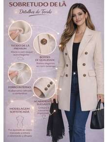 Women's Overcoat, Winter, Autumn, Elegant, Double Button, Office - Nude - 查看 4