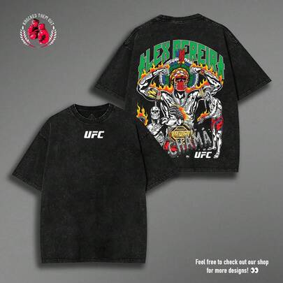 Camiseta gráfica de algodón lavado vintage UFC Alex Pereira Warren Lotas, camisetas gráficas, camiseta de corte holgado – Regalo para luchador campeón, regalo para fanáticos