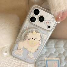 Kavenfort Cute Transparent Magnetic Phone Case With Blue And Pink Kitty Pattern, Comes With Magnetic Stand, Soft & Adorable Cat Magnetic Stand Suitable For IPhone 17 Pro Max, Also Fits Apple 16, 13, 11, 15. Transparent, Anti-Drop, Creative, Geometric, Cartoon Style, Cute, Fresh, Niche, Ins Style - Clear - View 2