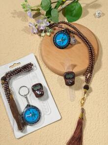 Muslim Pilgrimage Essential Electronic Counter Compass, 99 Pearl Tassel Prayer Beads Handheld Digital Counter, Muslim Islamic Religious Supplies - Multicolor - View 5