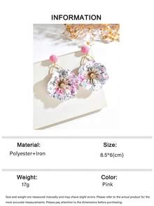 1 Pair Mori Style Sweet Fresh Floral Raffia Fabric Flower Tassel Earrings Suitable For Women's Vacation And Daily Wear - Pink - View 6