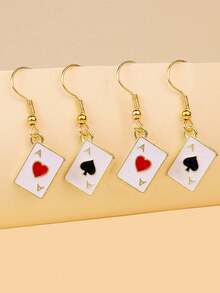1对女士黑红相间黑桃A心形合金吊坠耳环，独特设计 - 彩色 - 查看 6