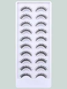 Set de 10 pares de pestañas postizas esponjosas y desordenadas de 6-18mm con diseño cruzado, adecuadas para citas y uso diario - Negro - Ver 3