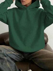 1 Stück Teenager Mädchen Lässig Minimalistisch Personalisiert Vielseitig Dicke Warme Thermisch Gefütterte Sweatshirt, geeignet für Frühling, Herbst, Winter - Grün - Übersicht 2