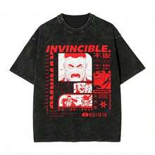 Invincible Erhero Omni Man Washed T Shirts Streetwear Hip Hop Vintage T-Shirts Tees Tops For Men Women Harajuku Printedsummer Outfits For Womengraphic Tees - 黑色 5 - 查看 11
