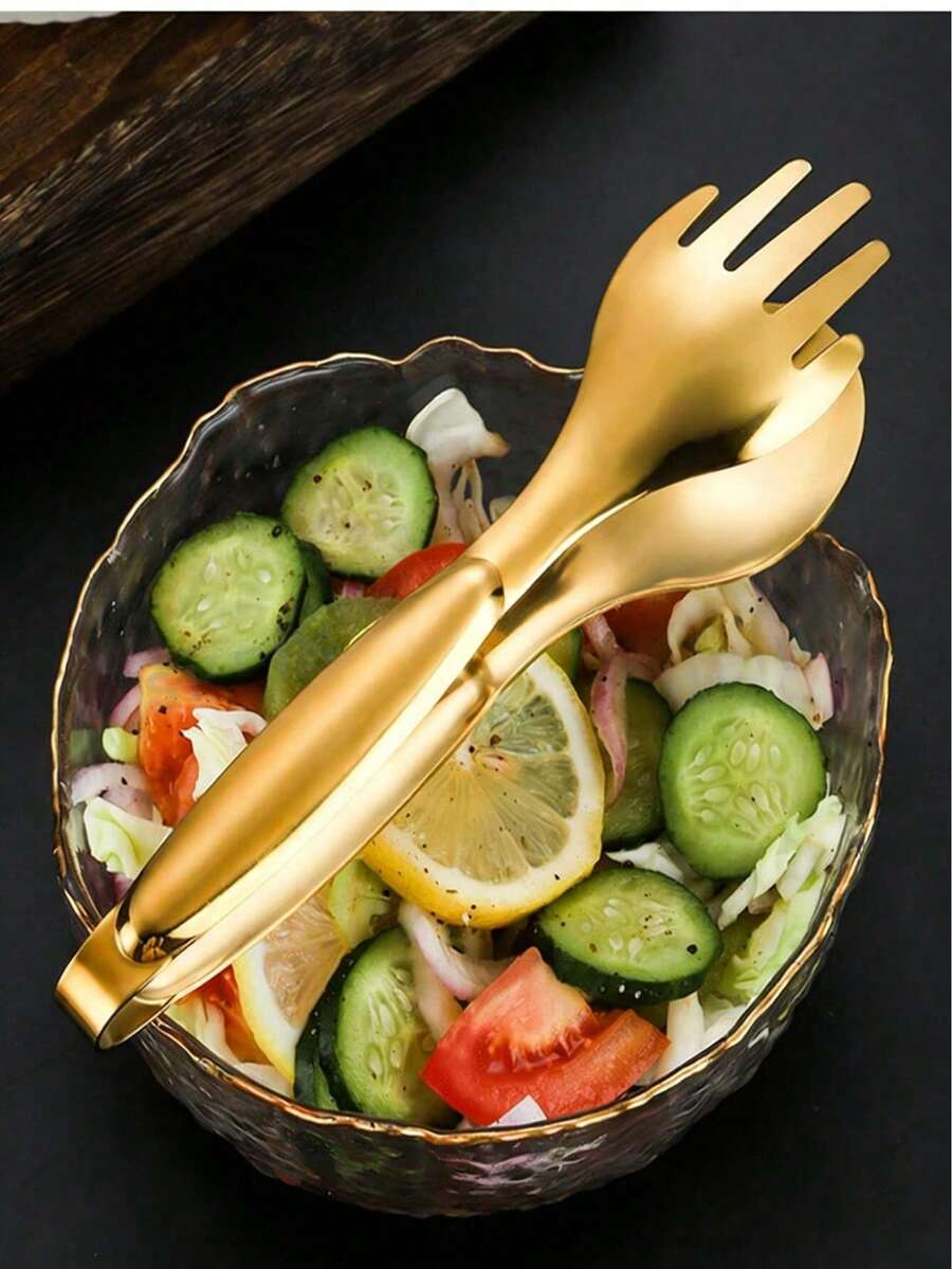 Kẹp gắp thức ăn bằng thép không gỉ dày, hình ngón tay, thích hợp để chiên, gắp bít tết, nướng BBQ, tiệc buffet. - Vàng - Xem 1