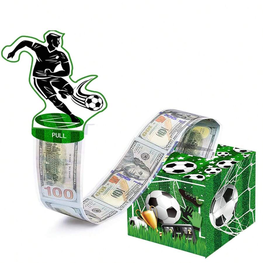 Football Match Themed Cash Box, Happy Birthday Card And 50 Transparent Bags Surprise Cash Box, Suitable For Birthday Celebration, Halloween, Thanksgiving, Christmas - Black Football - View 1