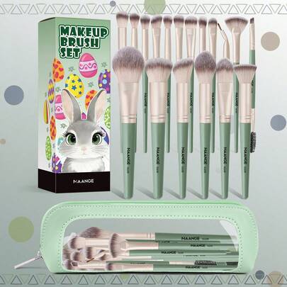 MAANGE Bộ cọ trang điểm chuyên nghiệp 18 món, kèm túi đựng và hộp giấy, dụng cụ trang điểm với sợi mềm mại dễ mang theo, bao gồm cọ nền, cọ phấn phủ, cọ má hồng, cọ phấn mắt, cọ tán màu, cọ kẻ lông mày, bộ cọ du lịch, bộ cọ trang điểm lễ Phục Sinh, dụng cụ trang điểm cho phụ nữ dịp lễ Phục Sinh, quà tặng lễ Phục Sinh.