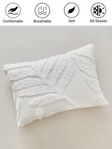 2pcs Boho Style White Leaf Pattern Tufted Pillow Covers, Vintage Farmhouse Polyester Decorative Throw Pillow Cases, Suitable For All Seasons, Machine Washable, Durable, Without Filler - White - View 2