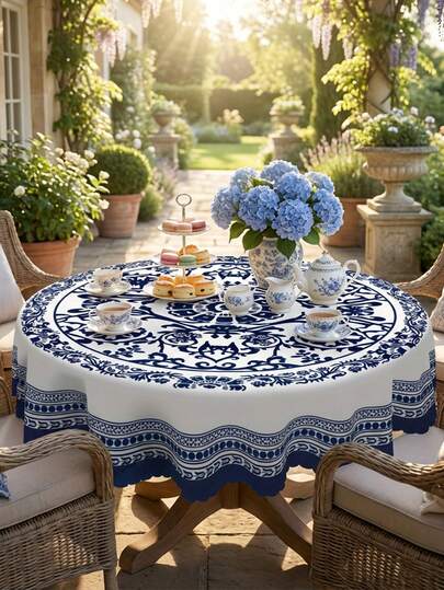 1 件装精致蓝白波西米亚风印花桌布，多功能摩洛哥风格涤纶防水防污桌布，防油防皱，经久耐用，适合各种场合，乔迁新居礼物，婚礼招待会，全年厨房和餐厅装饰，必备家居派对用品，家居装饰桌布，厨房婚礼餐桌中心装饰，房间装饰，复古装饰