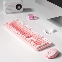 MOFII Conjunto de Teclado y Ratón Inalámbrico Silencioso con Degradado Dulce de Colores Mixtos Teclas Redondas Retro 2.4G 3000DPI Teclado Numérico Completo Estilo Femenino para Oficina Compatible con Windows Baterías Excluidas - Ver 3