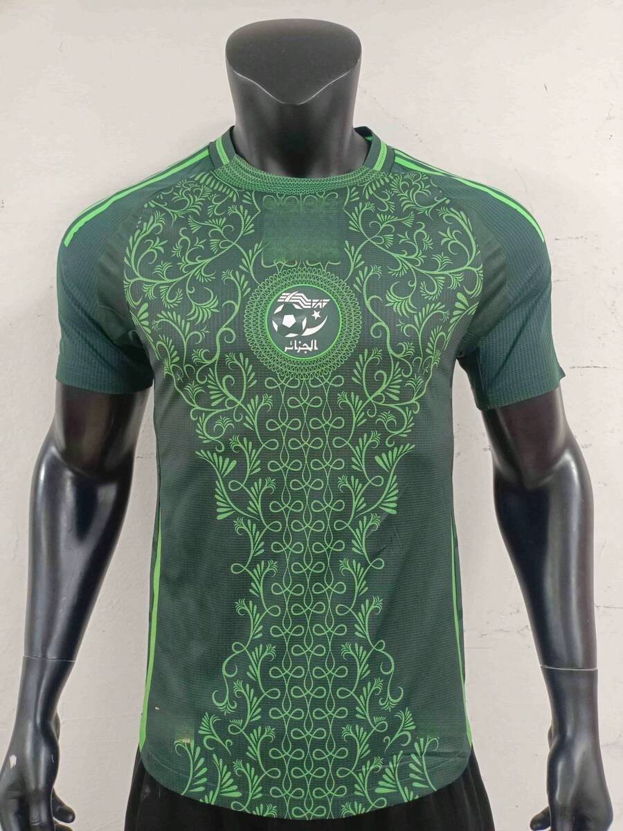 Algeria Inspired Green Gold Floral Soccer Jersey| Athletic Fan Apparel - Default - View 1