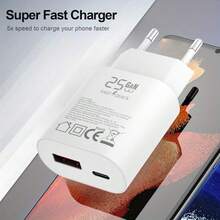 2个装 25W PD USB A+USB C 双口超快充电器，PD25W&QC18W 峰值功率充电器，双接口充电适配器，白色，适用于 Galaxy S24+、S23+、Z Fold5、Flip5、Fold6、Flip6，以及 16/16 Pro/16 Pro Max - 查看 7