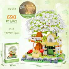 4-Season Sakura Tree Building Block Set, High-Quality ABS Material, Desktop Art Decor, Warm Home Accessory, Mini Brick Construction Toy, Educational Gift For Children, Suitable For Mother's Day, Valentine's Day And Other Holidays - Treehouse With Lights - View 4