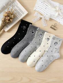 1/5 Đôi tất nữ cao đến bắp chân họa tiết trái tim và chấm bi tối giản, tất jacquard thời trang Nhật Bản mới, phù hợp để mặc hàng ngày. - Nhiều màu - Xem 3