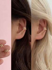 1 Pair Minimalist Leaf Ear Cuff, No Piercing Required, Adjustable Earrings - Gold - View 4