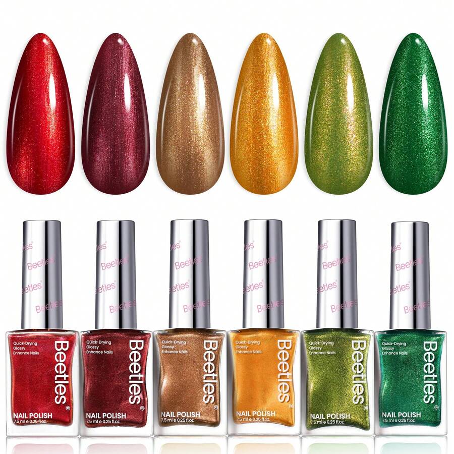 Beetles 6 Colors 7.5ml/0.25 Fl Oz Nail Polish Set - Love In Echo Quick Dry Spring Formula, Salon Long Lasting DIY Pastel Nail Art Gifts For Women - 6 Colors Glamour Era Glitter - 查看 1