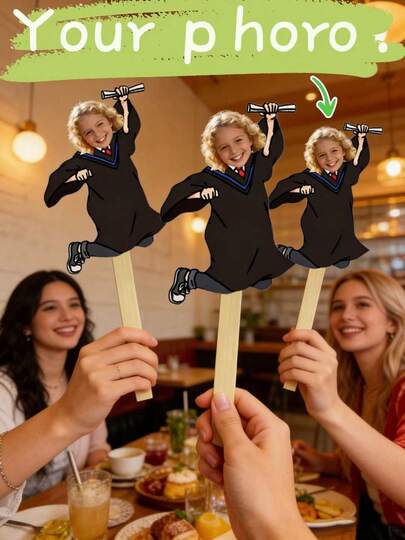 Personalized Graduation Cheer Stick | Customized Cartoon Graduate Photo Prop, Suitable For Various Graduation Events | High-Quality Cute Graduate Cutout (Including Diploma), Applicable For Parties, Ceremonies And Collection | Easy To Customize, Durable Material | Vibrant Commemorative Accessory, Capturing Precious Graduation Moments