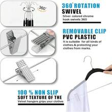 GVTECH Ganchos de Terciopelo con Clips Ganchos de Clip de Metal para Pantalones Perchas de Terciopelo con Muescas para Pantalones Faldas Traje Vestidos y Camisas de Gancho Blanco 24 Pack - Blanco - Ver 4
